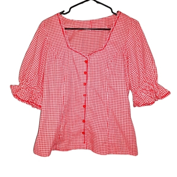 1950s Red Gingham Ladies Top - Picture 2 of 2